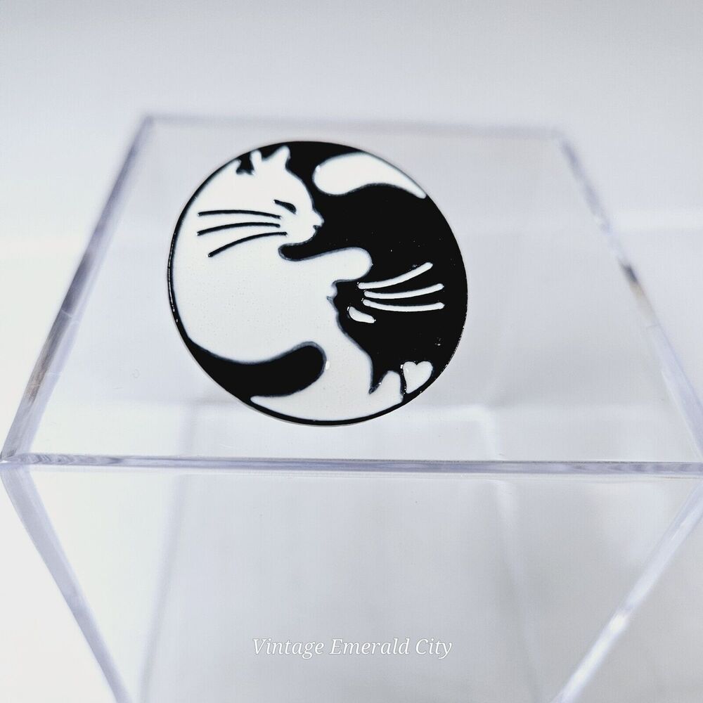 Black & White Cat Lapel Pin Ying Yang Balance Enamel Badge Mystical Magical Cats - Picture 2 of 5